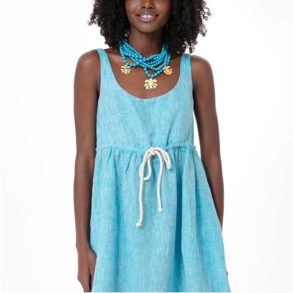Tuckernuck Pomander Place  Aqua Blue Sabella Linen Casual Mini Dress